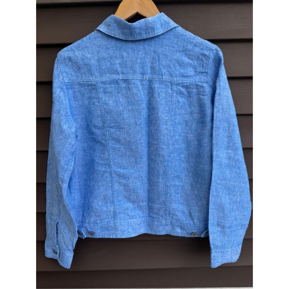 Jones New York Linen Jacket L Blue Jean Style Button Front Coastal Resort - Picture 2 of 15